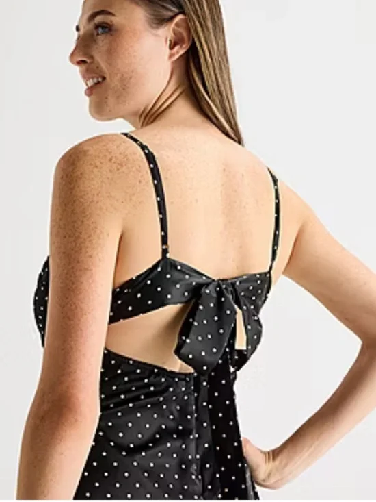 NWT!! Forever 21 Black Polka Dot Mini Dress with Spaghetti Straps - Picture 3 of 5